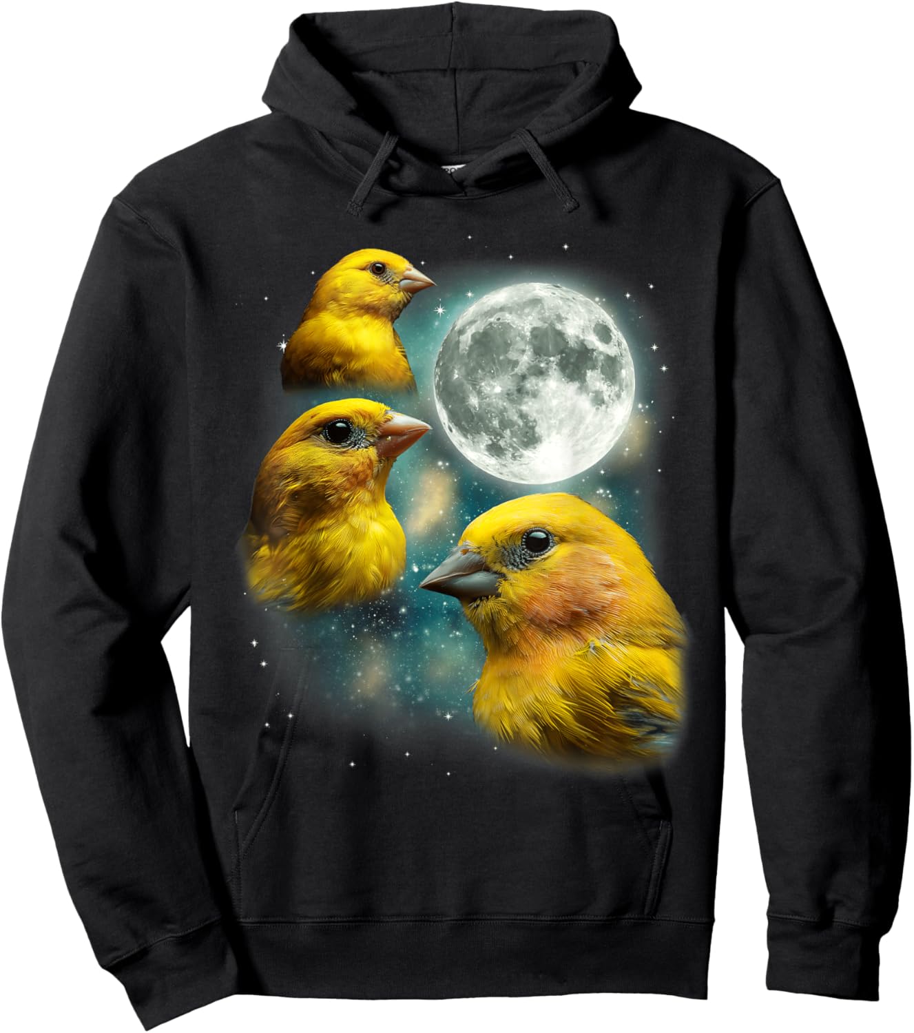 Three Canary Moon | 3 Canaries On A Magical Night Cute Bird Hoodie - Hoodie | Black