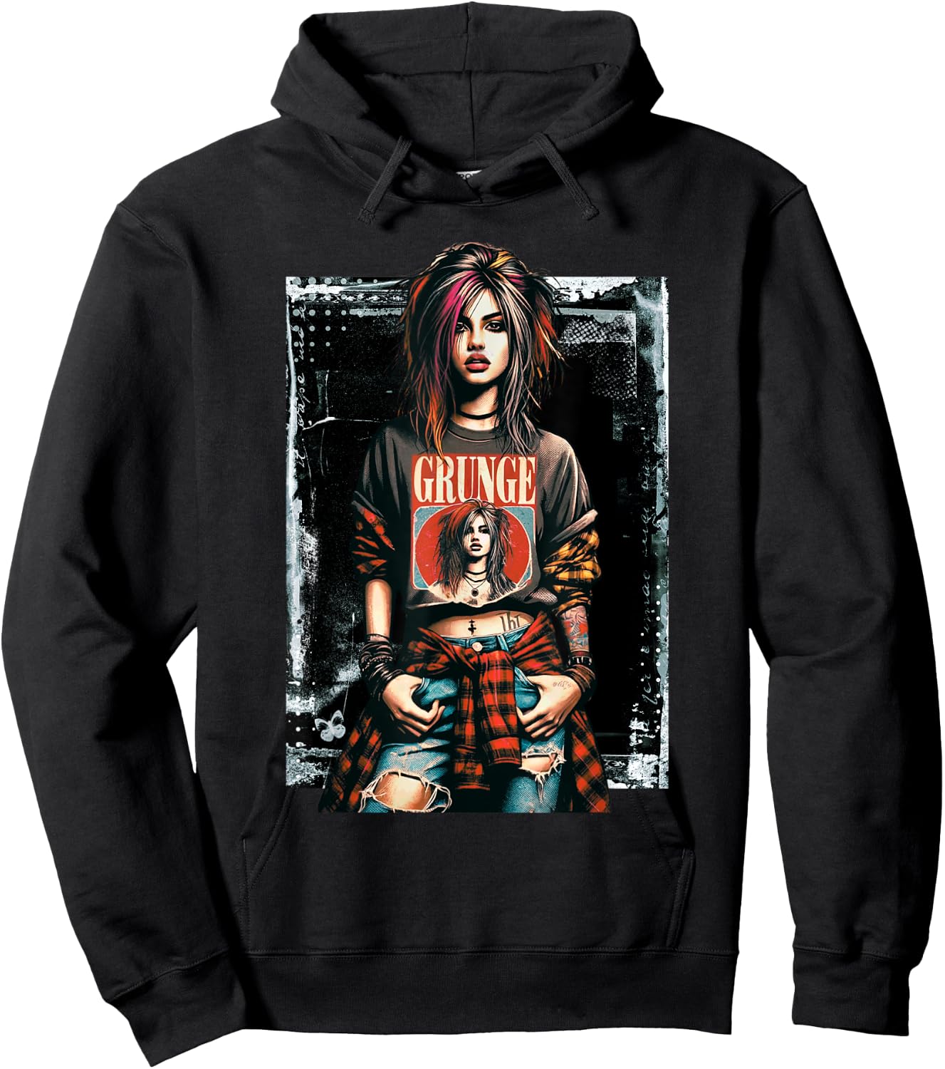 Punk Grunge Girl Graffiti 90s Retro Distressed Vintage Hoodie - Hoodie | Black