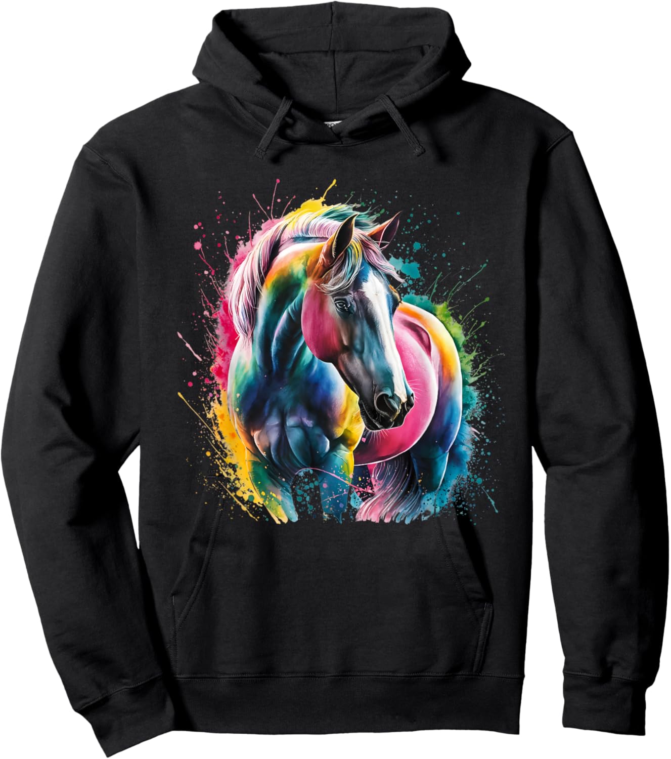 Horse Men Women Colourful Watercolour Horse Hoodie - Hoodie | Black