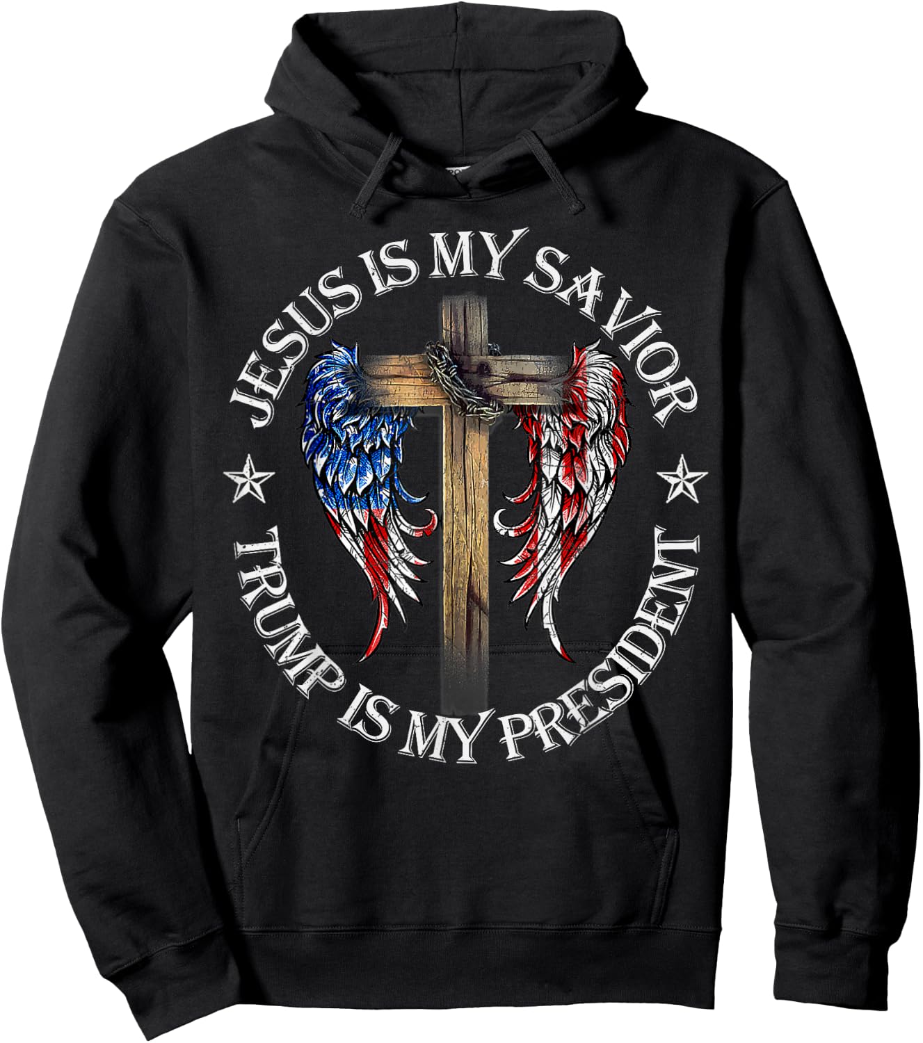 Jesus is My Savior Trump is My President 2024 USA Flag Cross Hoodie - Hoodie | Black