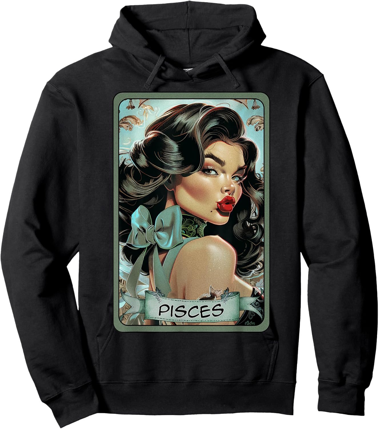 Pisces Tarot Card Pin Up Girl Sexy Astrology Birthday Fish Hoodie - Hoodie | Black