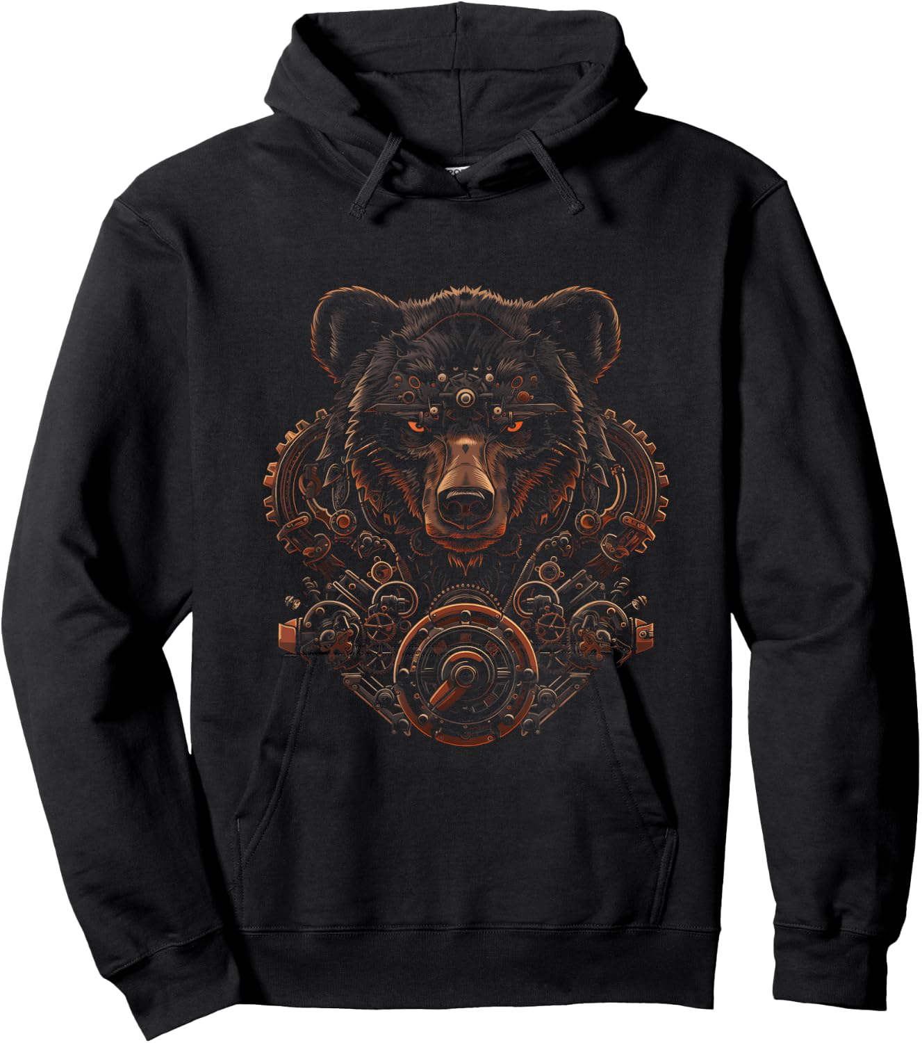 Steampunk Bear with mechanical gear Industrial metal gears Hoodie - Hoodie | Black