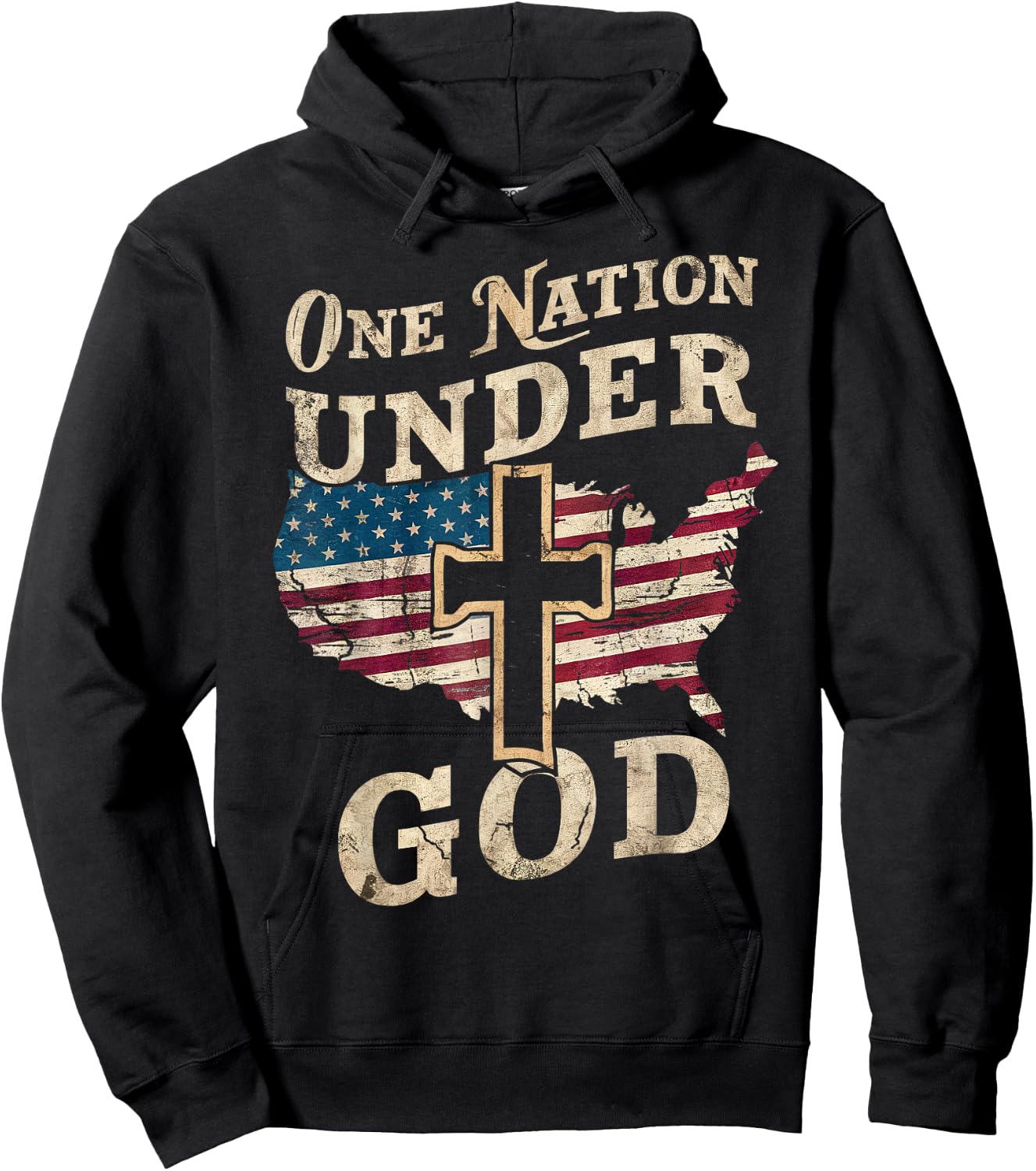 One Nation Under God Cross American Flag Patriotic Christian Women Men Hoodie - Hoodie | Black