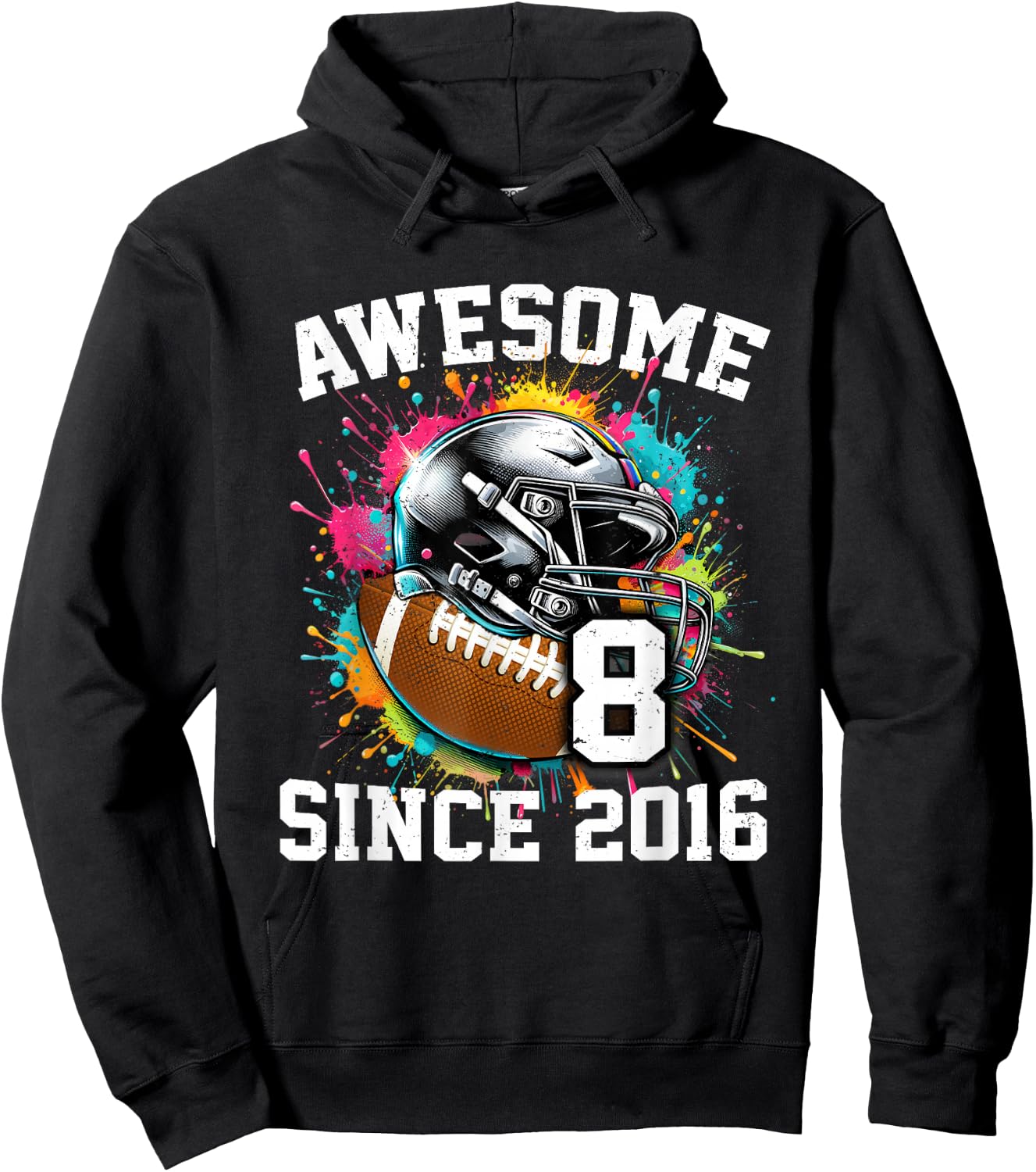 8th Birthday Football 8 Years Old Awesome Since 2016 Hoodie - Hoodie | Black