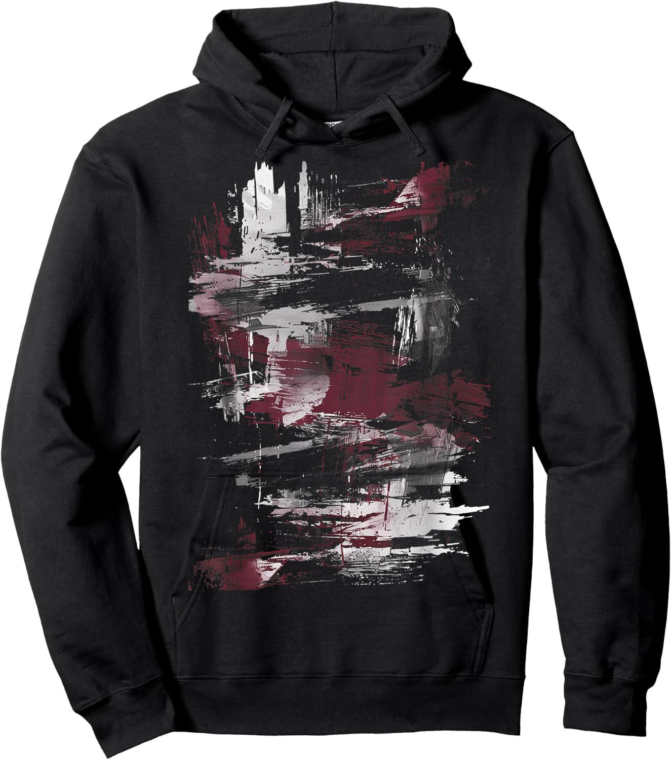 Black And White Red Accent Art Graphic Hoodie - Hoodie | Black