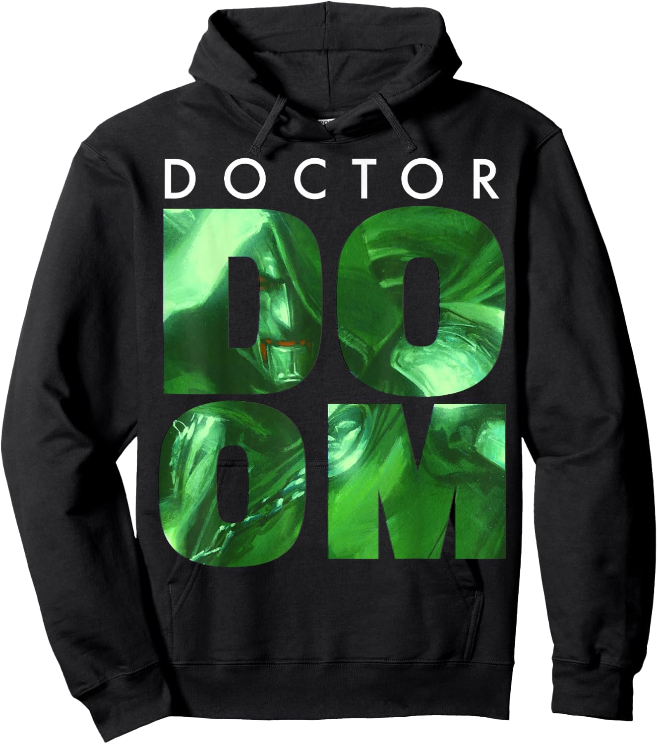 Marvel Doctor Doom Large Stacked Portrait Fill Text Hoodie - Hoodie | Black