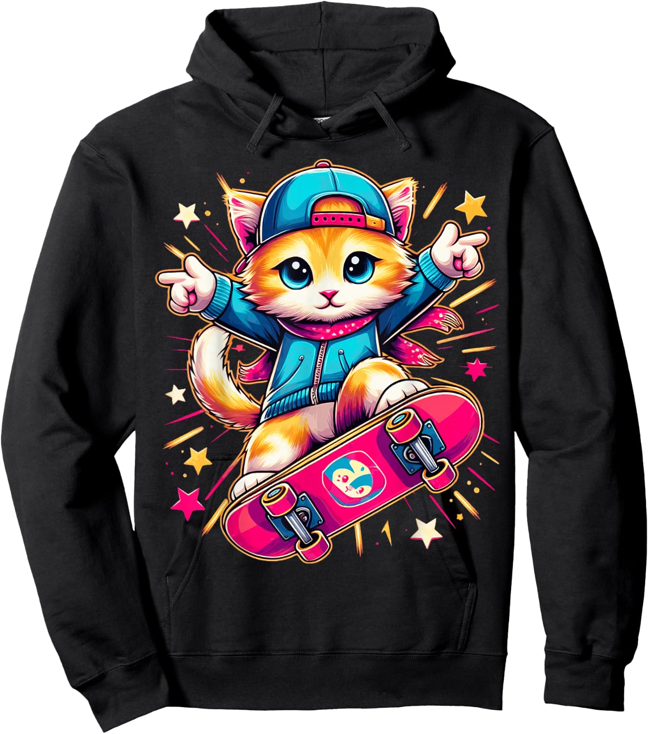 Skate Kitten Cute Adorable Cat Skating Fun Skateboard Tricks Hoodie - Hoodie | Black