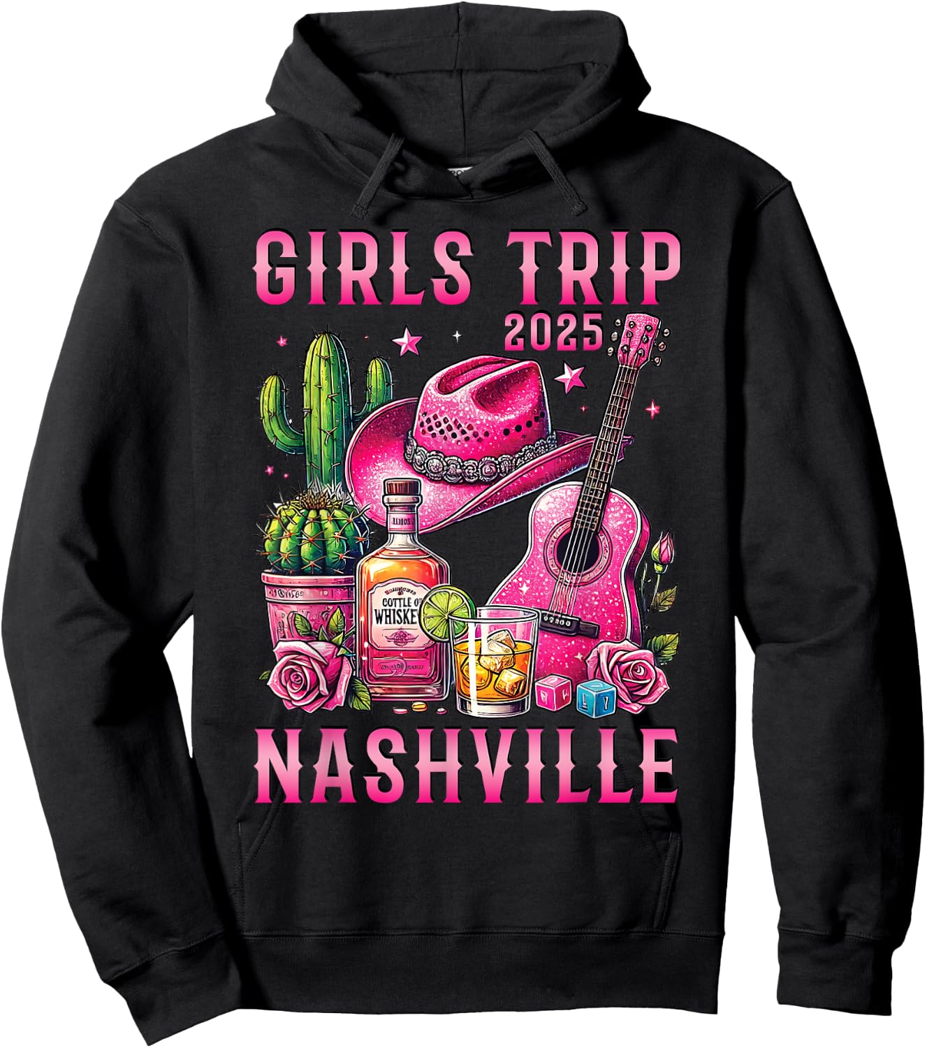 Girls Trip Nashville 2025 Summer Vacation Ladies Weekend Hoodie - Hoodie | Black