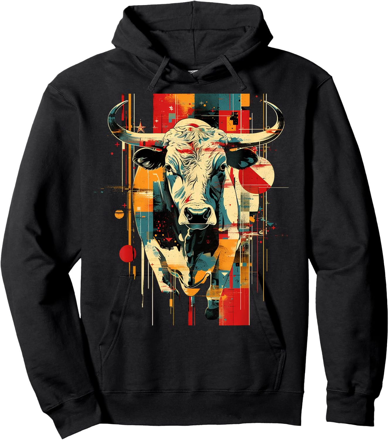 Artsy Bull Rider on Abstract Art Rodeo Bull Riding Hoodie - Hoodie | Black
