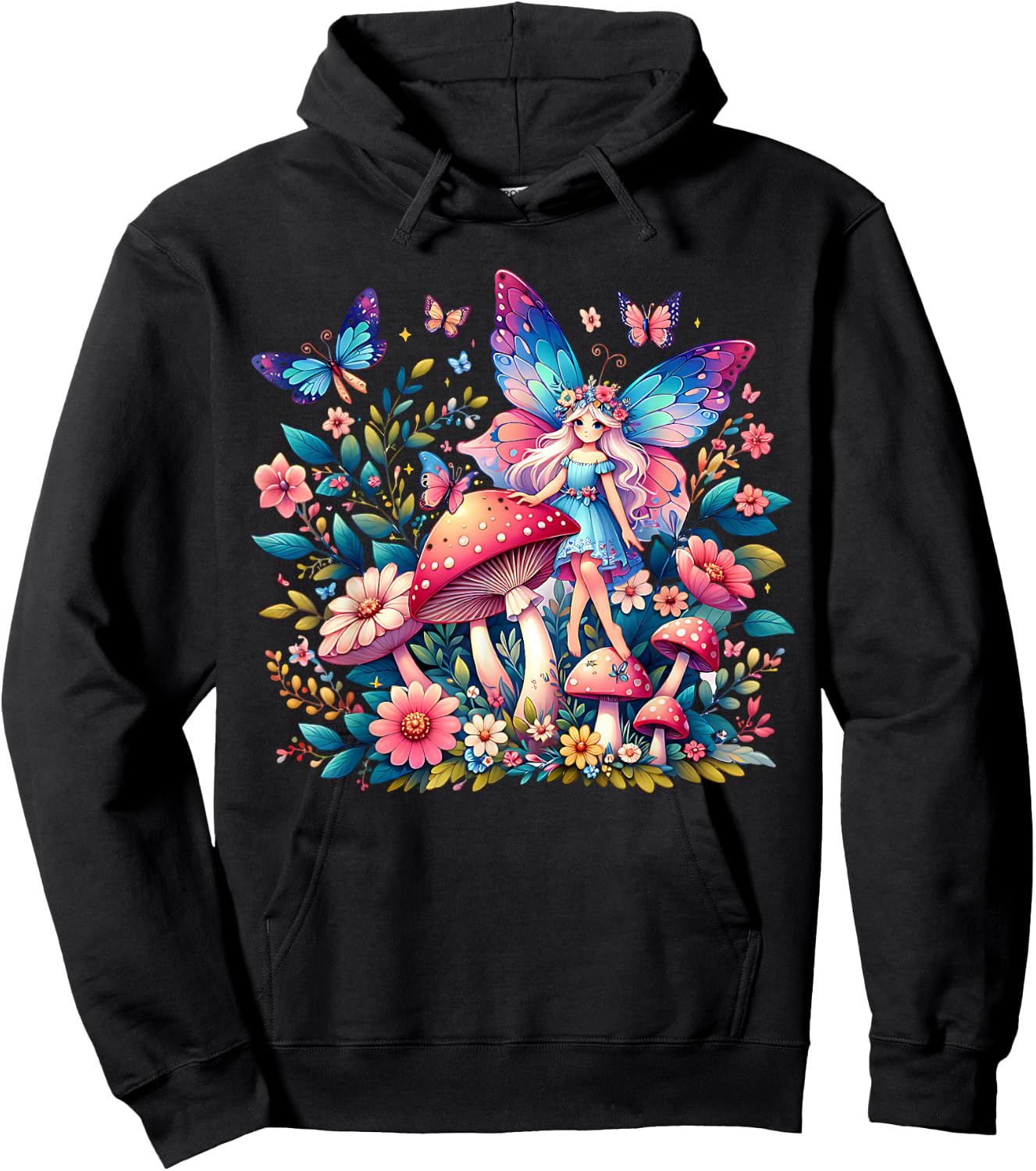 Enchanted Forest Fairy Fantasy Mystical Floral & Butterfly Hoodie - Hoodie | Black