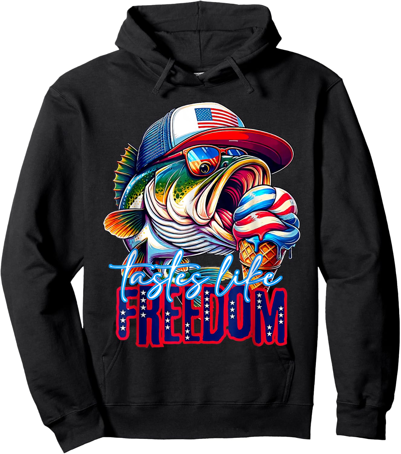 Tastes Like Freedom 4th of July Ice Cream Bass Fishing Hoodie - Hoodie | Black