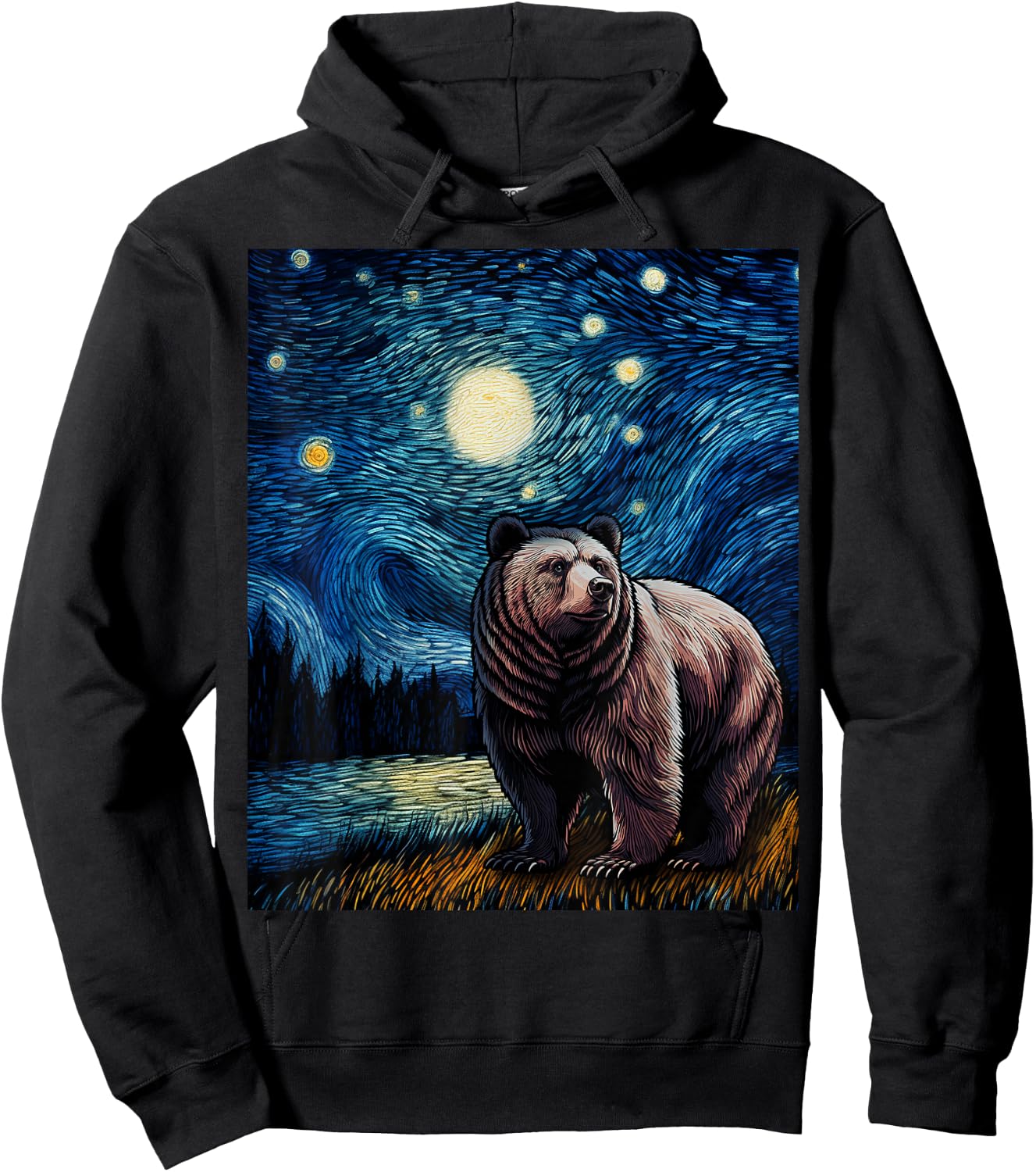 Graphic Grizzly Bear Van Gogh Starry Night Grizzlies Animal Hoodie - Hoodie | Black