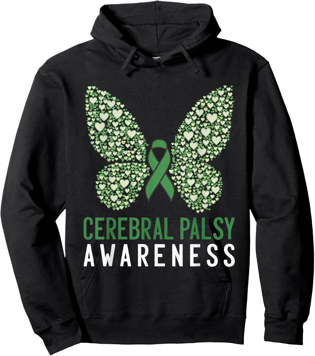 Cerebral Palsy Awareness Green Ribbon Butterfly Support Hoodie - Hoodie | Black