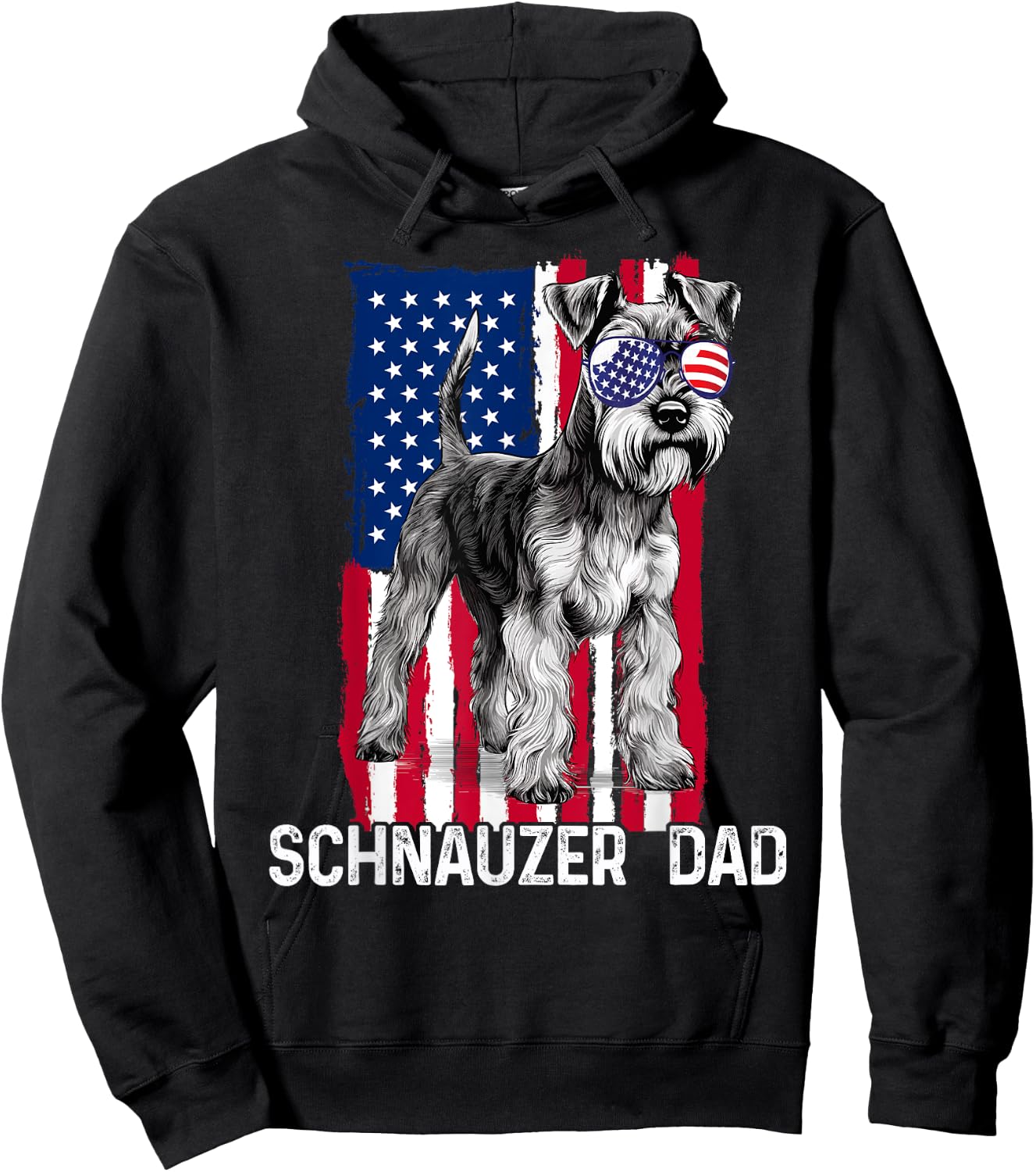 Dog Dad Fathers Day Gift Mini Schnauzer USA Flag 4th of July Hoodie - Hoodie | Black