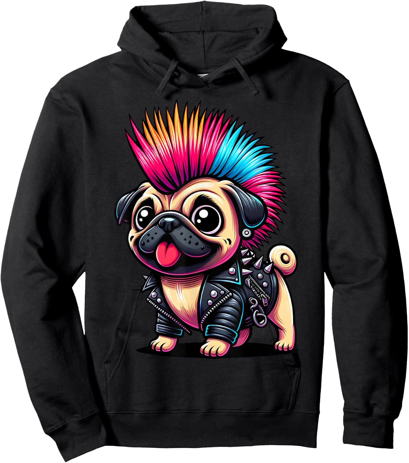 Funny Punk Pug, Rock'n Roll Goth Dog, Guitar Band Funny Hoodie - Hoodie | Black