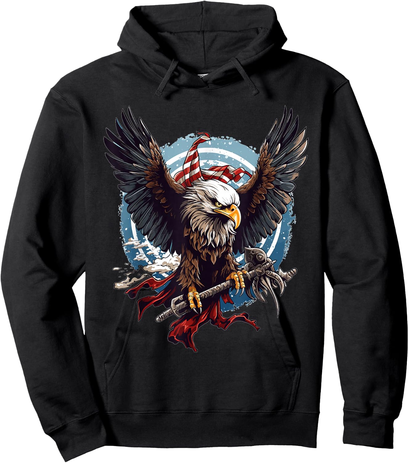 Viking Warrior American Eagle US Flag Norse Mythology Hoodie - Hoodie | Black