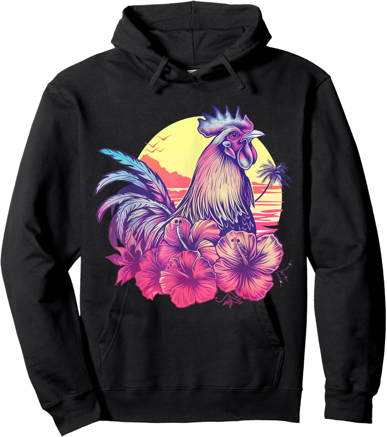 Chicken Hawaiian Flowers Rooster Kauai Hawaii Vintage Hoodie - Hoodie | Black