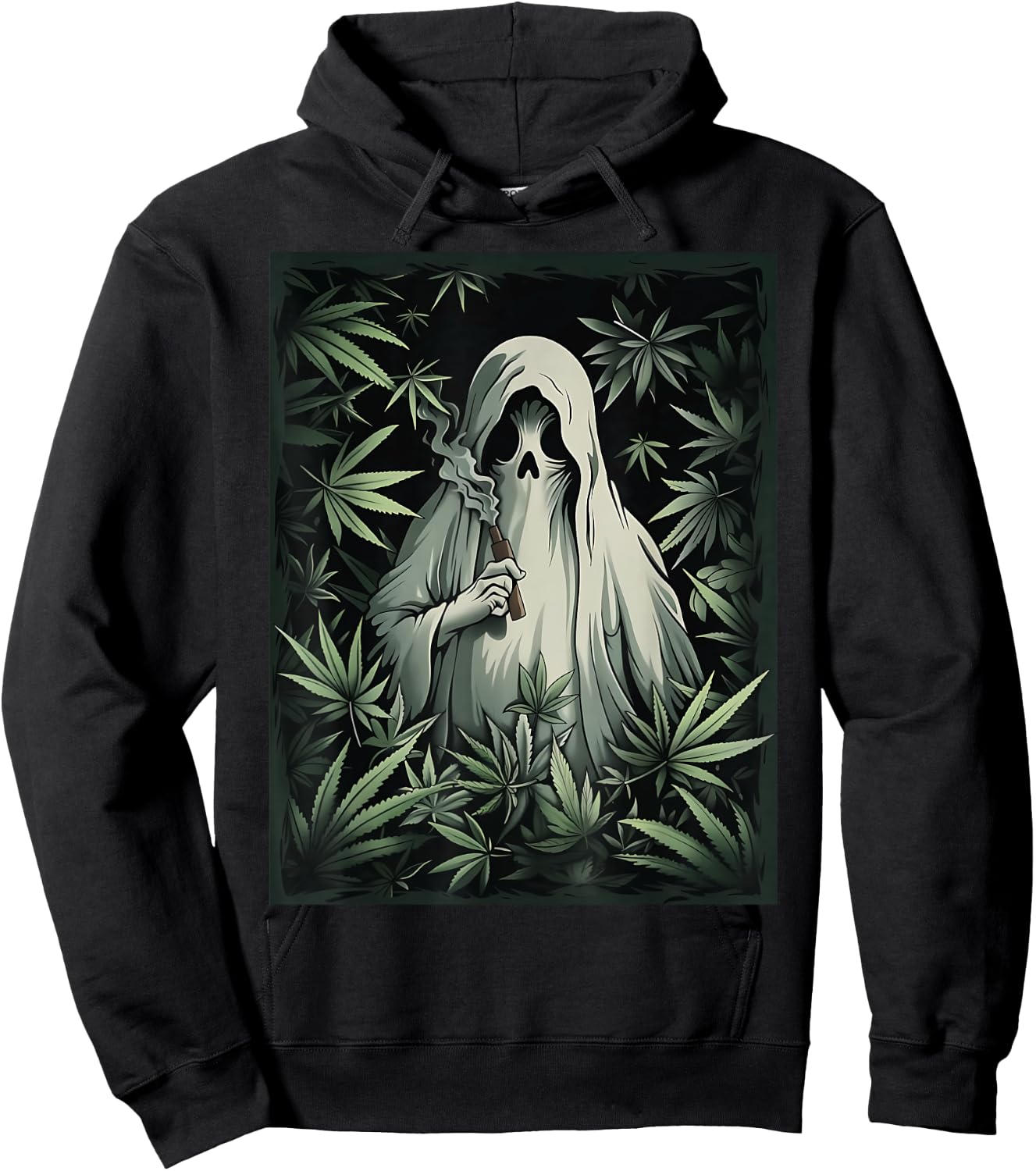 Halloween Ghost Smoking Weed 420 Stoner Cannabis Marijuana Hoodie - Hoodie | Black