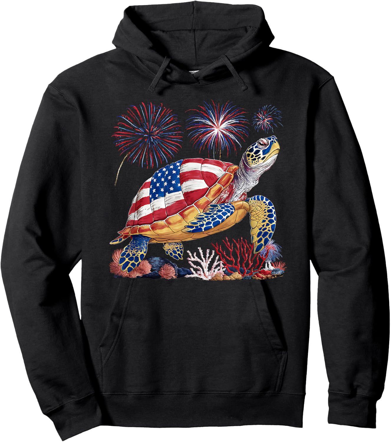 Sea Turtle 4th of July American USA Flag Patriotic Hoodie - Hoodie | Black
