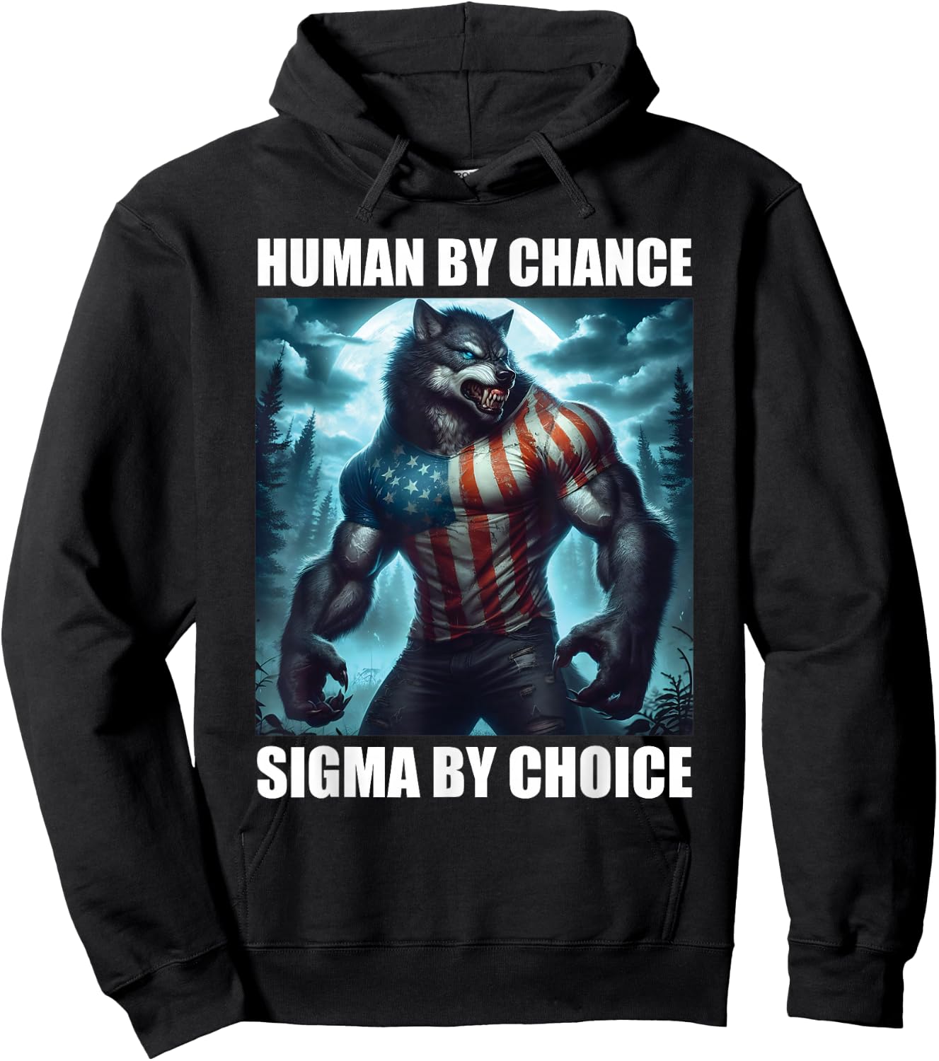 Human By Chance Sigma By Choice Funny Alpha Wolf Werewolf Hoodie - Hoodie | Black