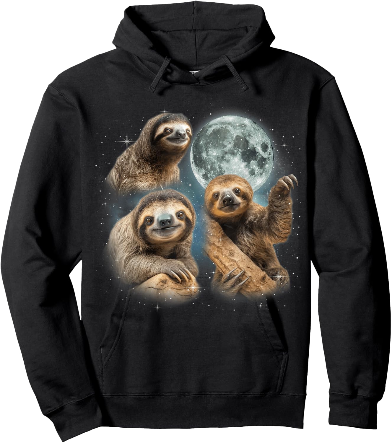 Sloth Shirt | 3 Sloth Howling At Moon Funny Weird Cursed Hoodie - Hoodie | Black