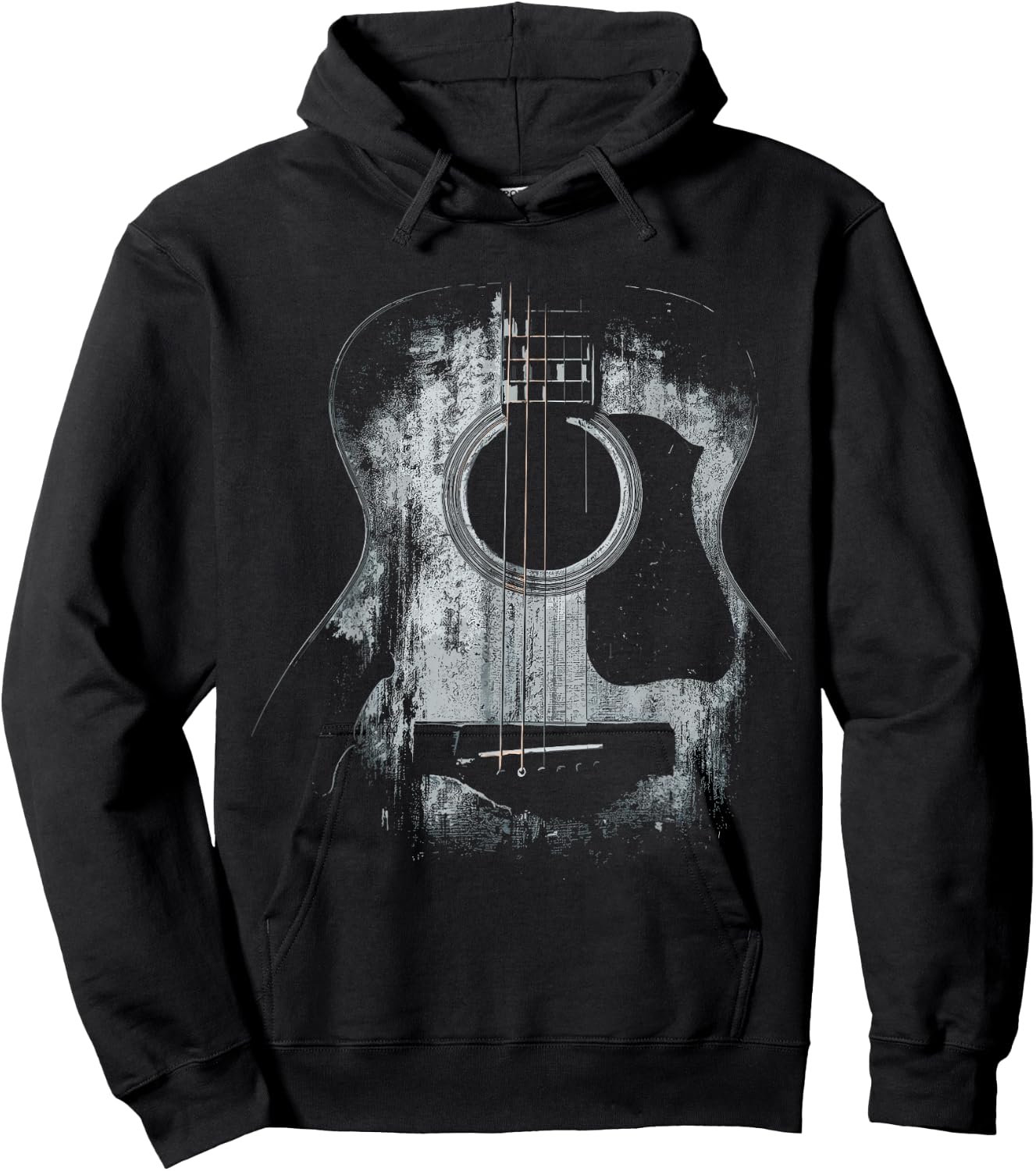 Distressed Acoustic Guitar Player Rock & Roll Hoodie - Hoodie | Black