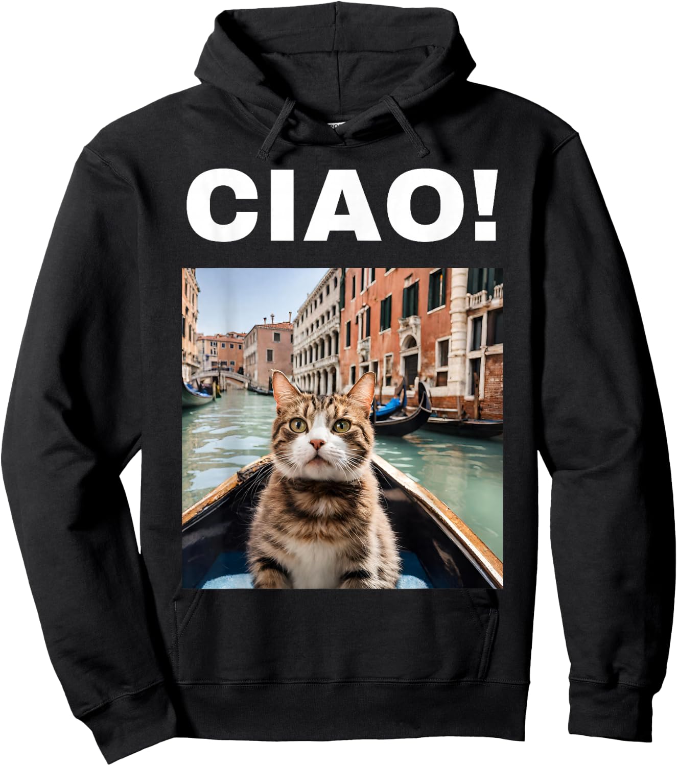 Ciao Funny Gondolier Cat On A Venetian Gondola, Venice Italy Hoodie - Hoodie | Black
