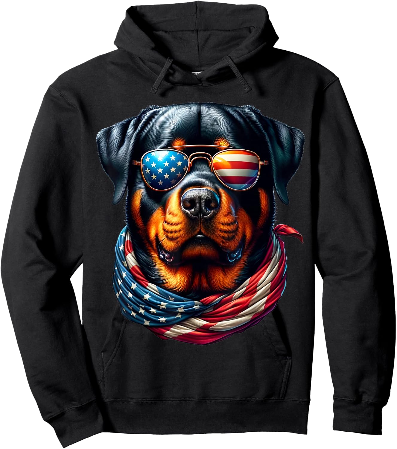 Rottweiler USA Flag Sunglasses Patriotic Dog 4th of July Hoodie - Hoodie | Black