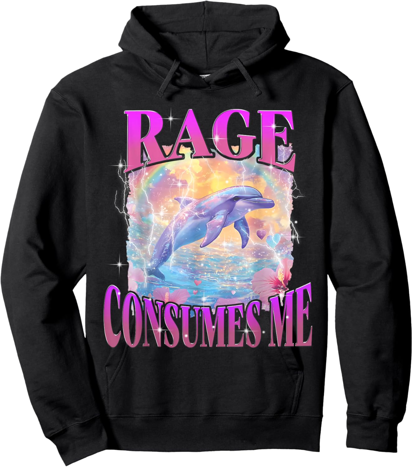Rage Consumes Me Funny Meme Silly Dolphin Rainbow Hoodie - Hoodie | Black