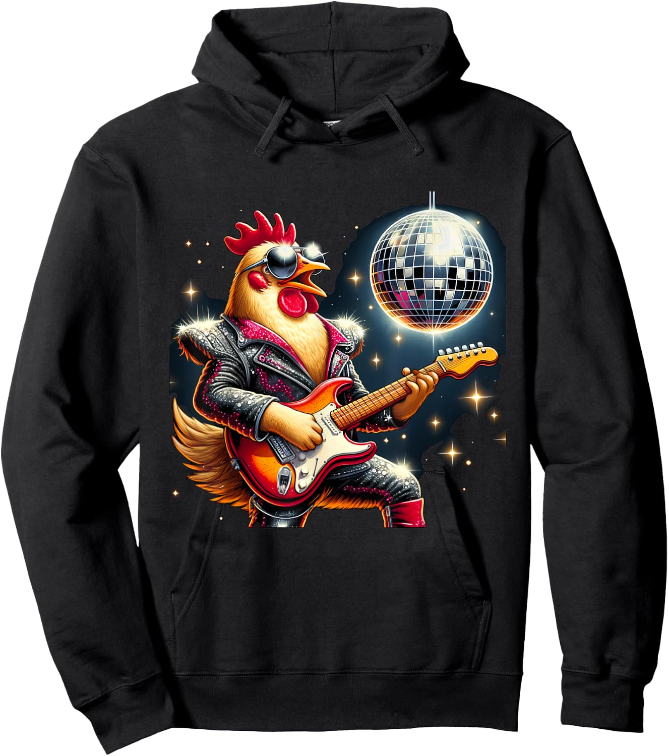 Disco Ball Guitar Chicken Hoodie - Hoodie | Black