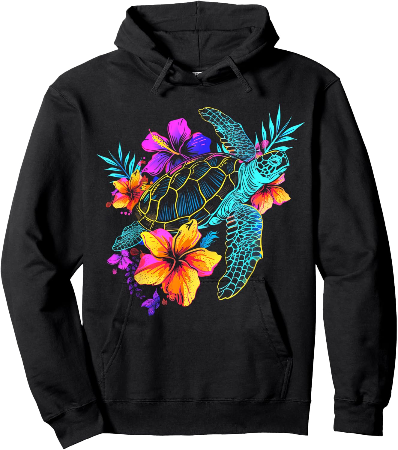 Sea Turtle Hawaiian Flowers Hawaii Diver Hoodie - Hoodie | Black