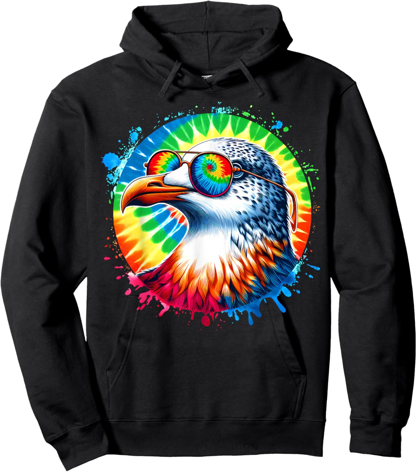 Cool Tie Dye Seagull Sunglasses Bird Illustration Art Hoodie - Hoodie | Black