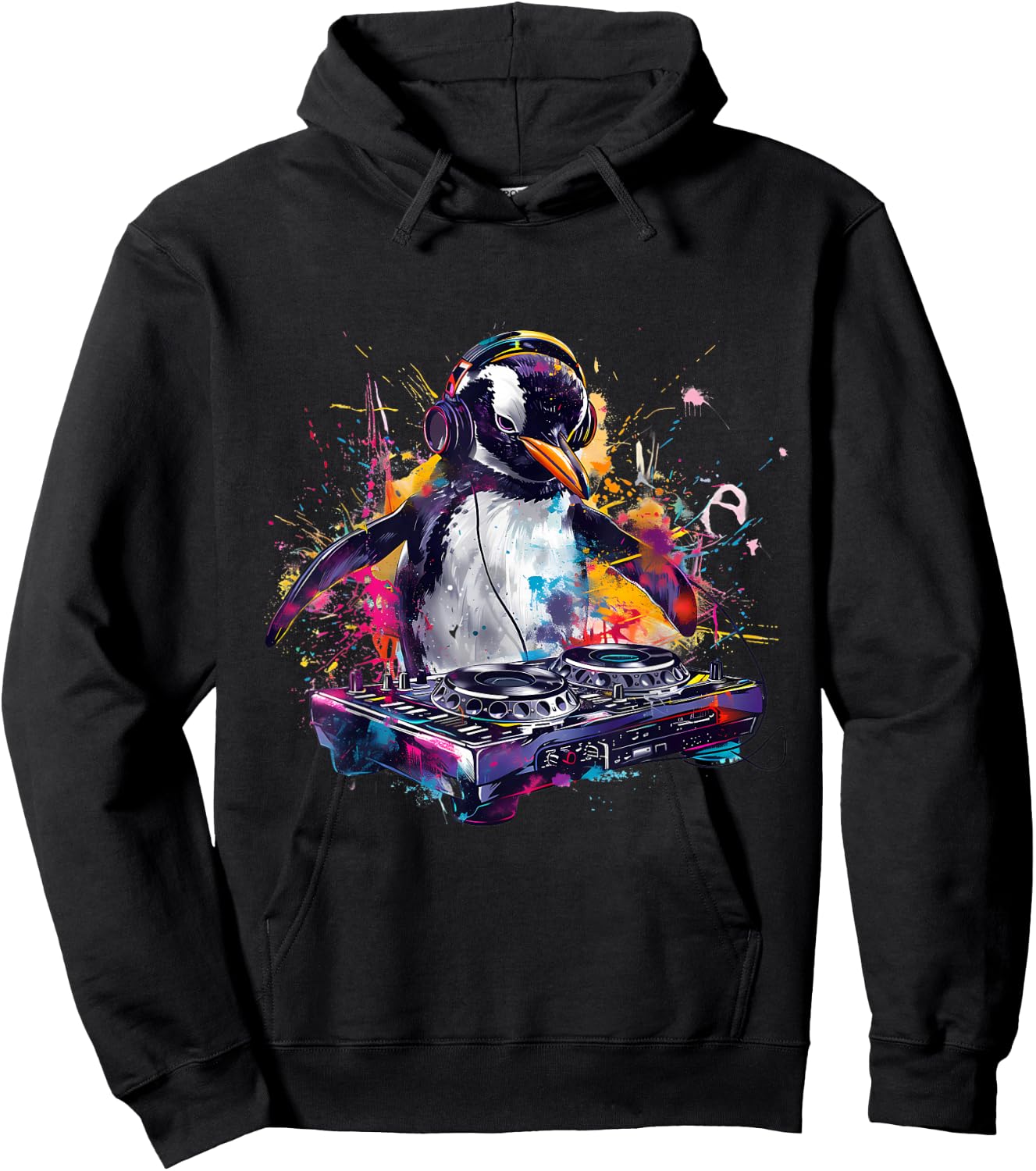 Penguin Music DJ House Music Artwork Turntable DJ Penguin Hoodie - Hoodie | Black