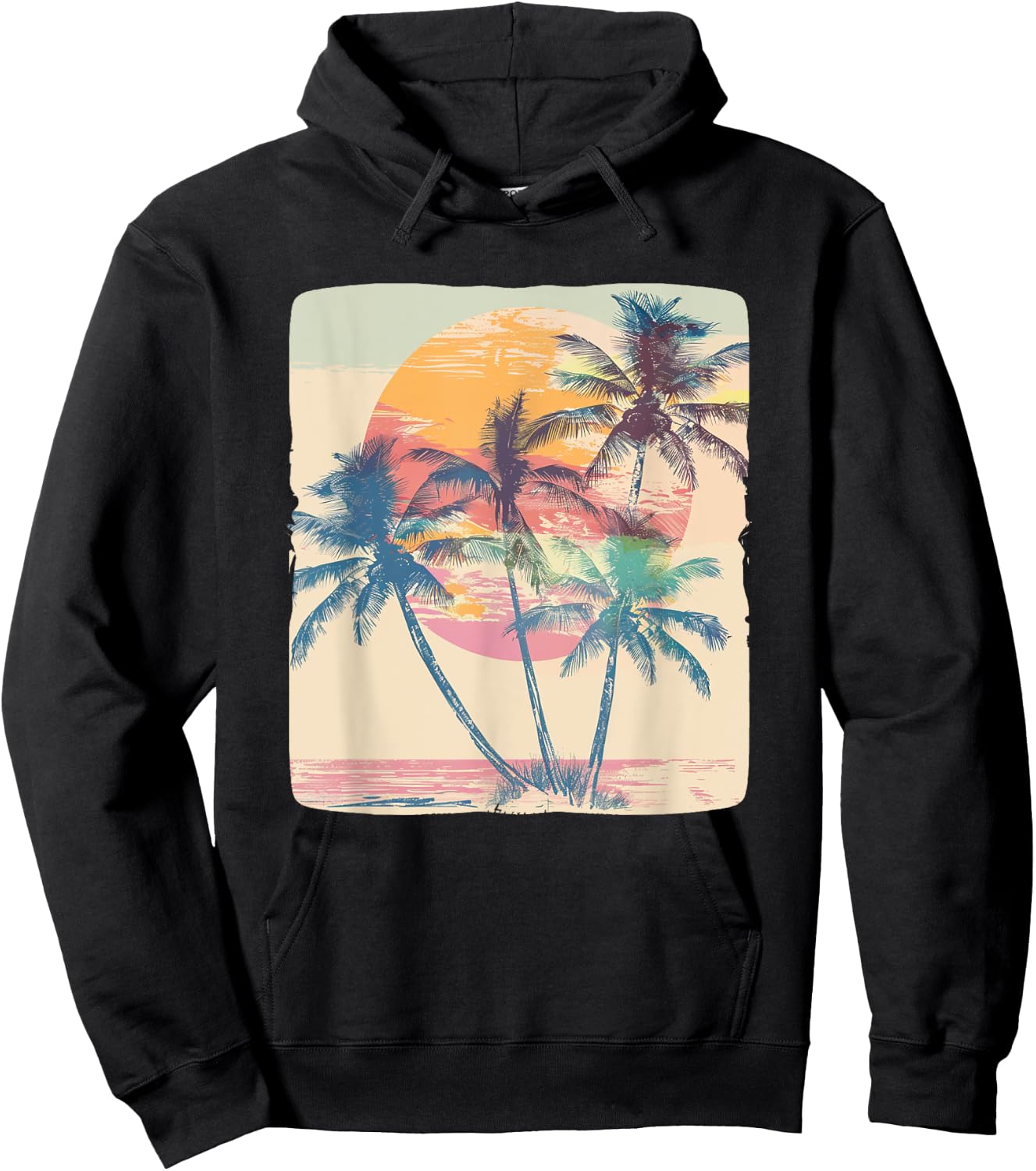 Vintage Palm Trees for a Classic Vacation Look Hoodie - Hoodie | Black