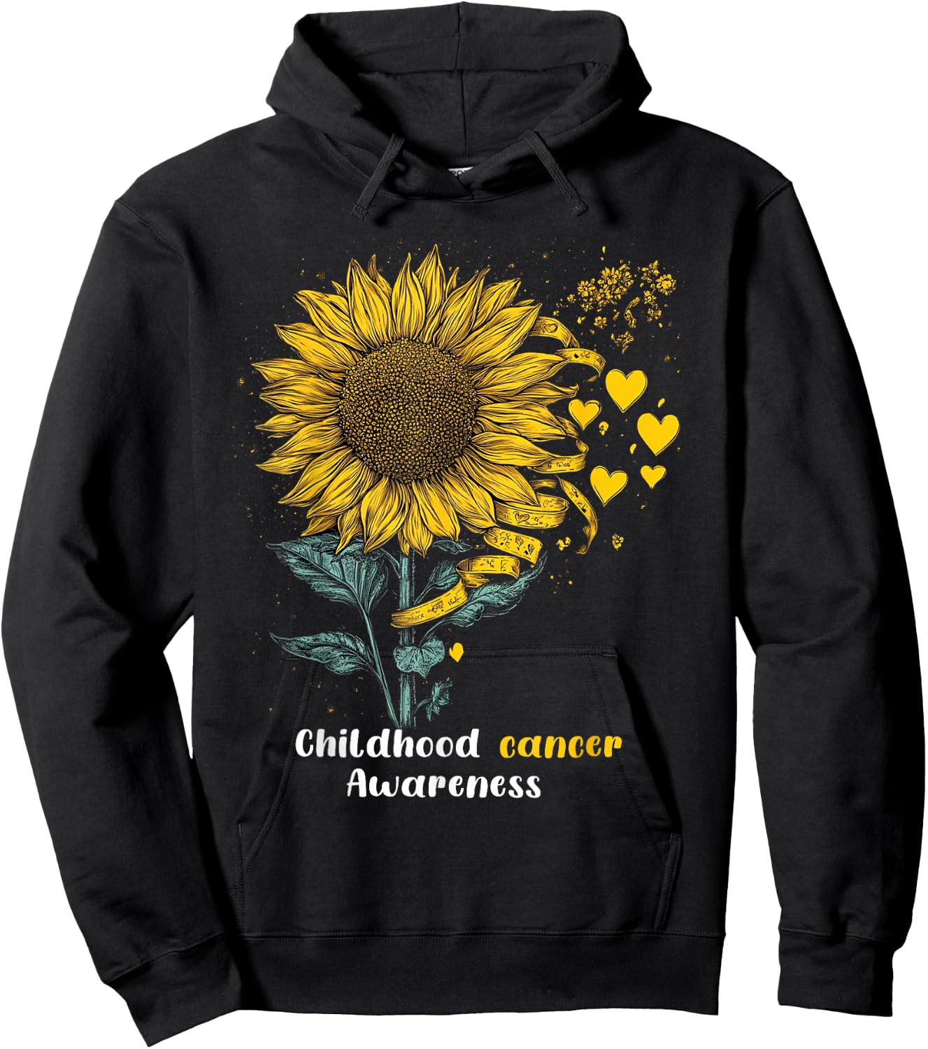 Childhood Cancer Awareness Yellow Sunflower Ribbon gifts Hoodie - Hoodie | Black