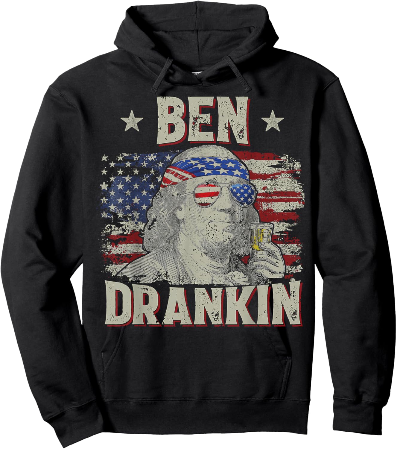 Ben Funny Drankin 4th Of July USA Flag Drinking Hoodie - Hoodie | Black