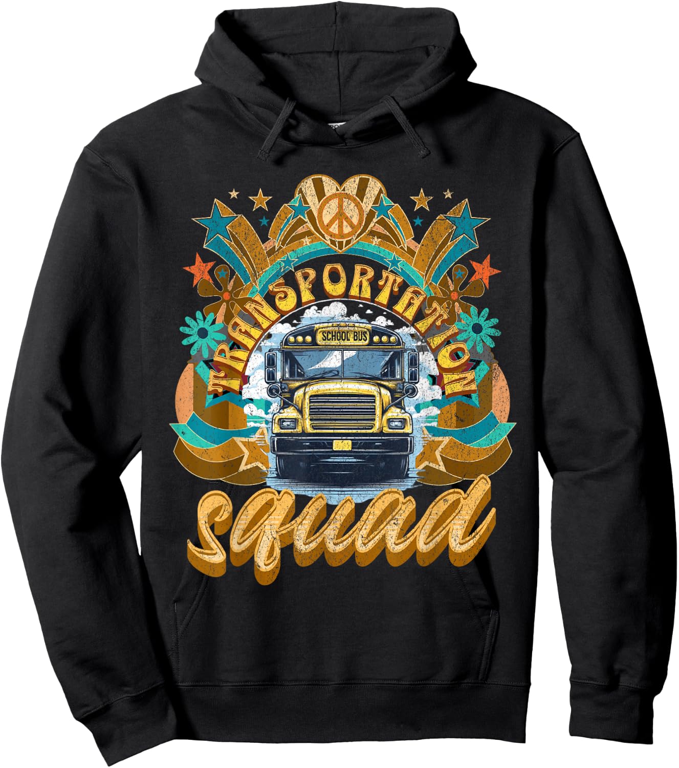 Transportation Squad Retro Bus Aide Back to School Matching Hoodie - Hoodie | Black
