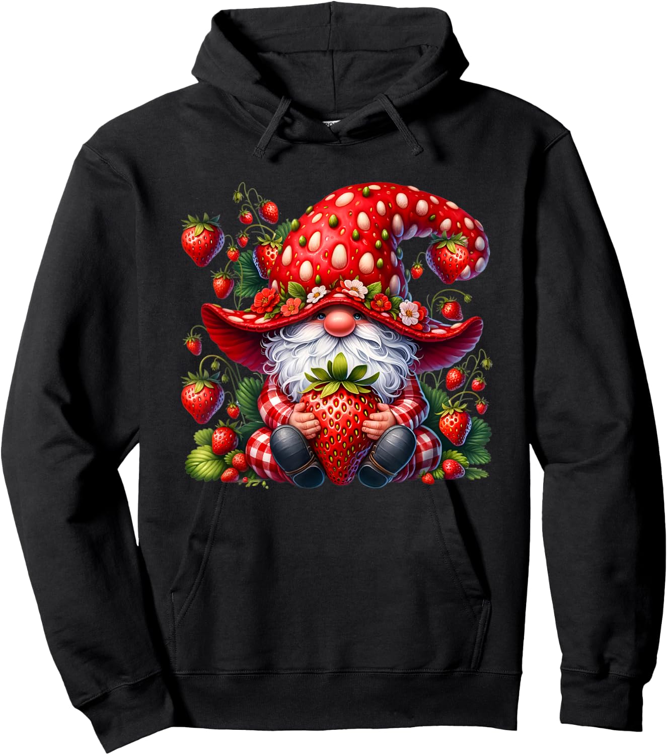 Cute Summer Gnome Dad Graphic And Men Strawberry Hoodie - Hoodie | Black