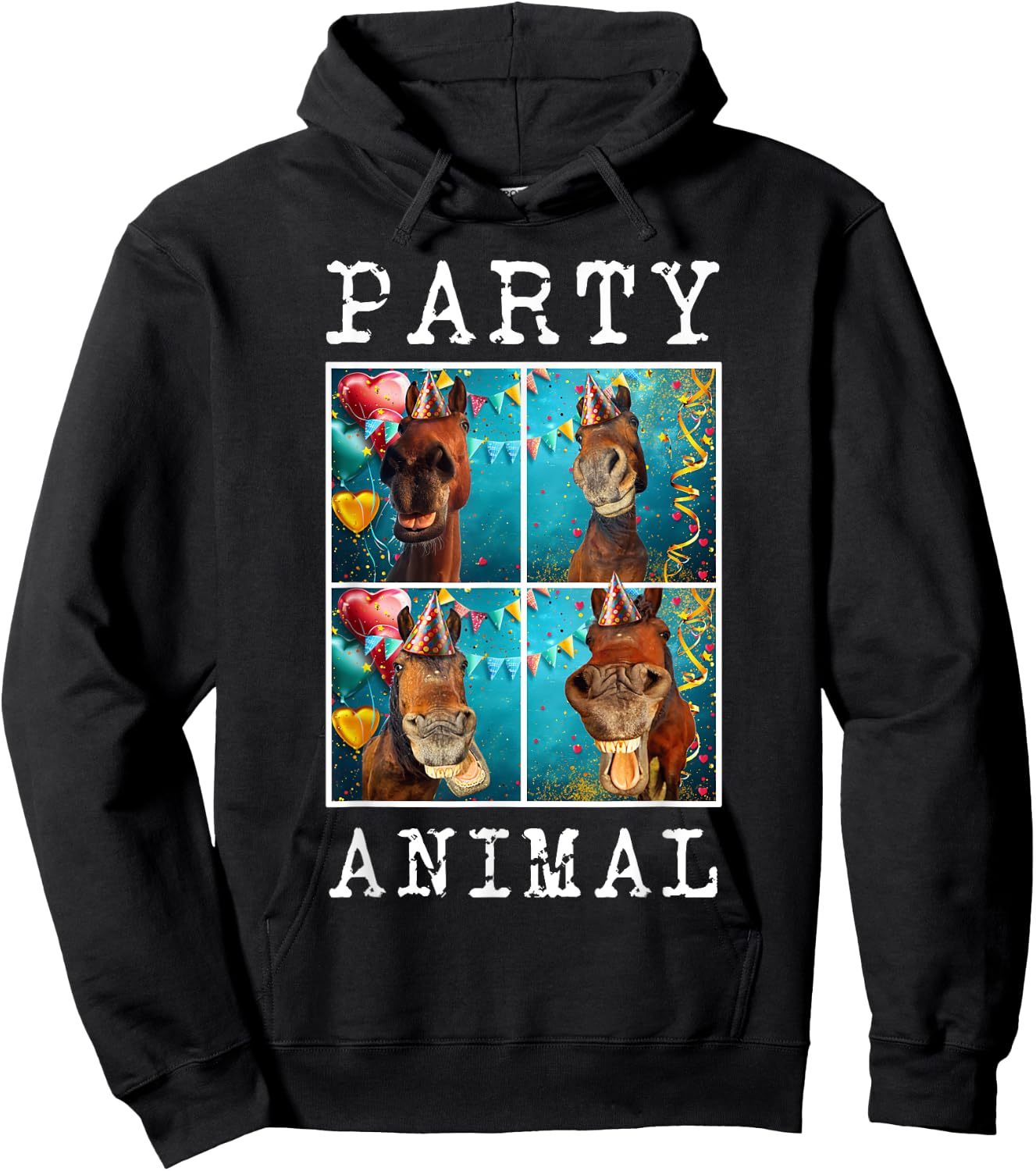 Horses Face Colorful Farm Animal Party Hat Horse Farming Hoodie - Hoodie | Black