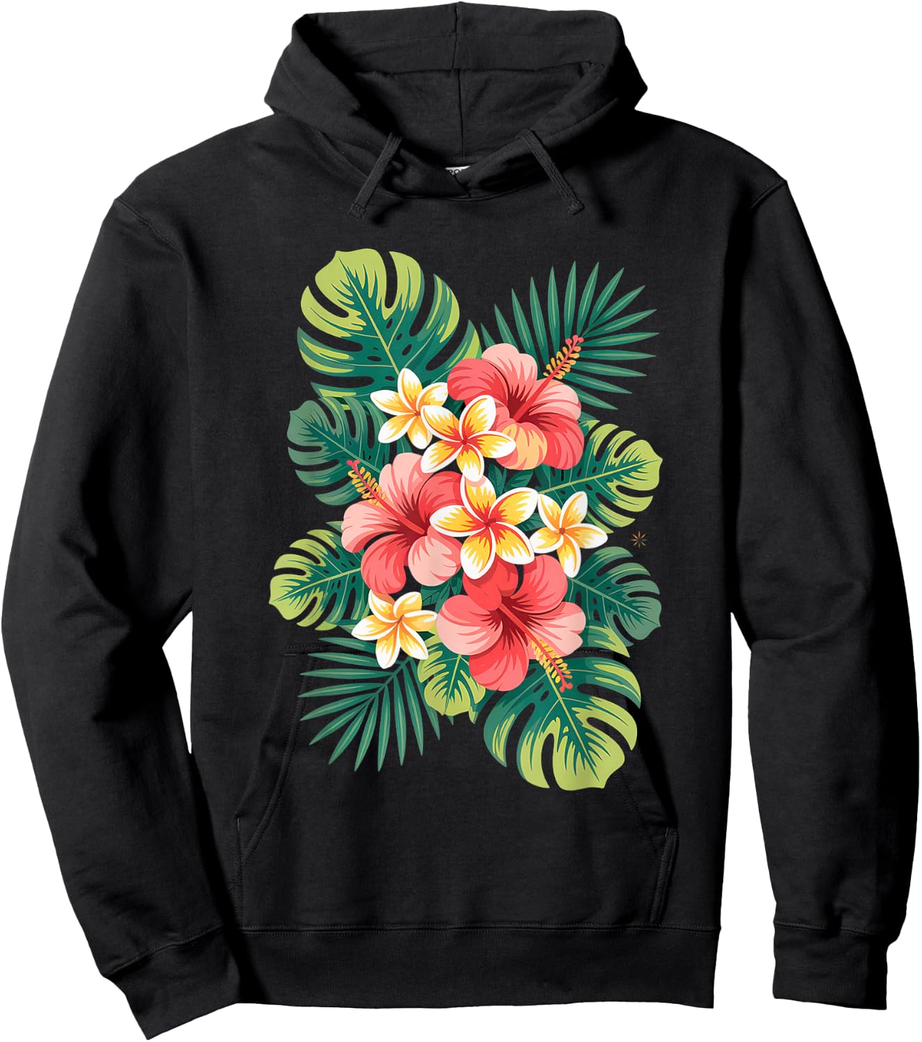 Tropical Flower Cluster Hibiscus and Plumeria Summer Design Hoodie - Hoodie | Black