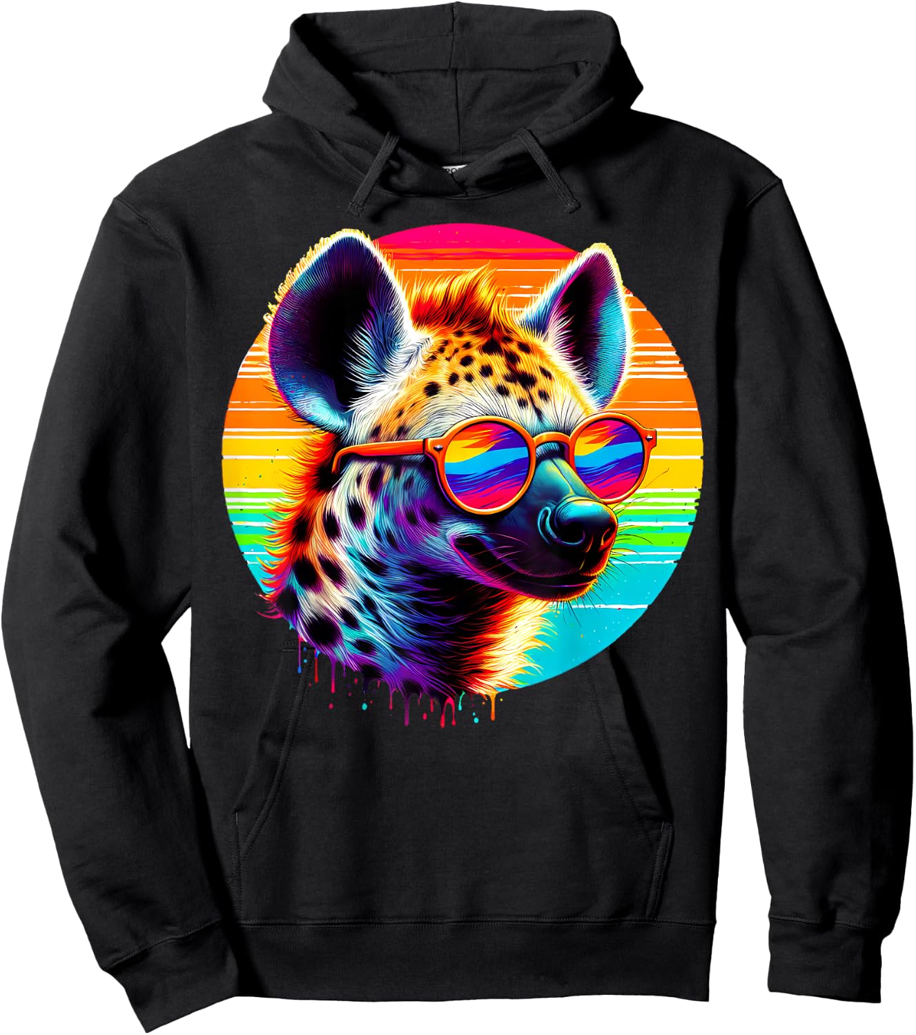 Cool Tie Dye Sunglasses Hyena Graphic Illustration Art Hoodie - Hoodie | Black