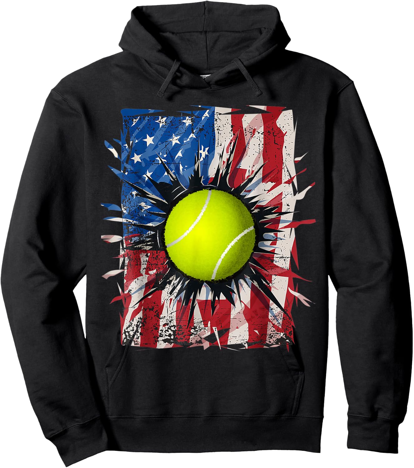 Patriotic Tennis 4th Of July Men USA American Flag Boys Hoodie - Hoodie | Black