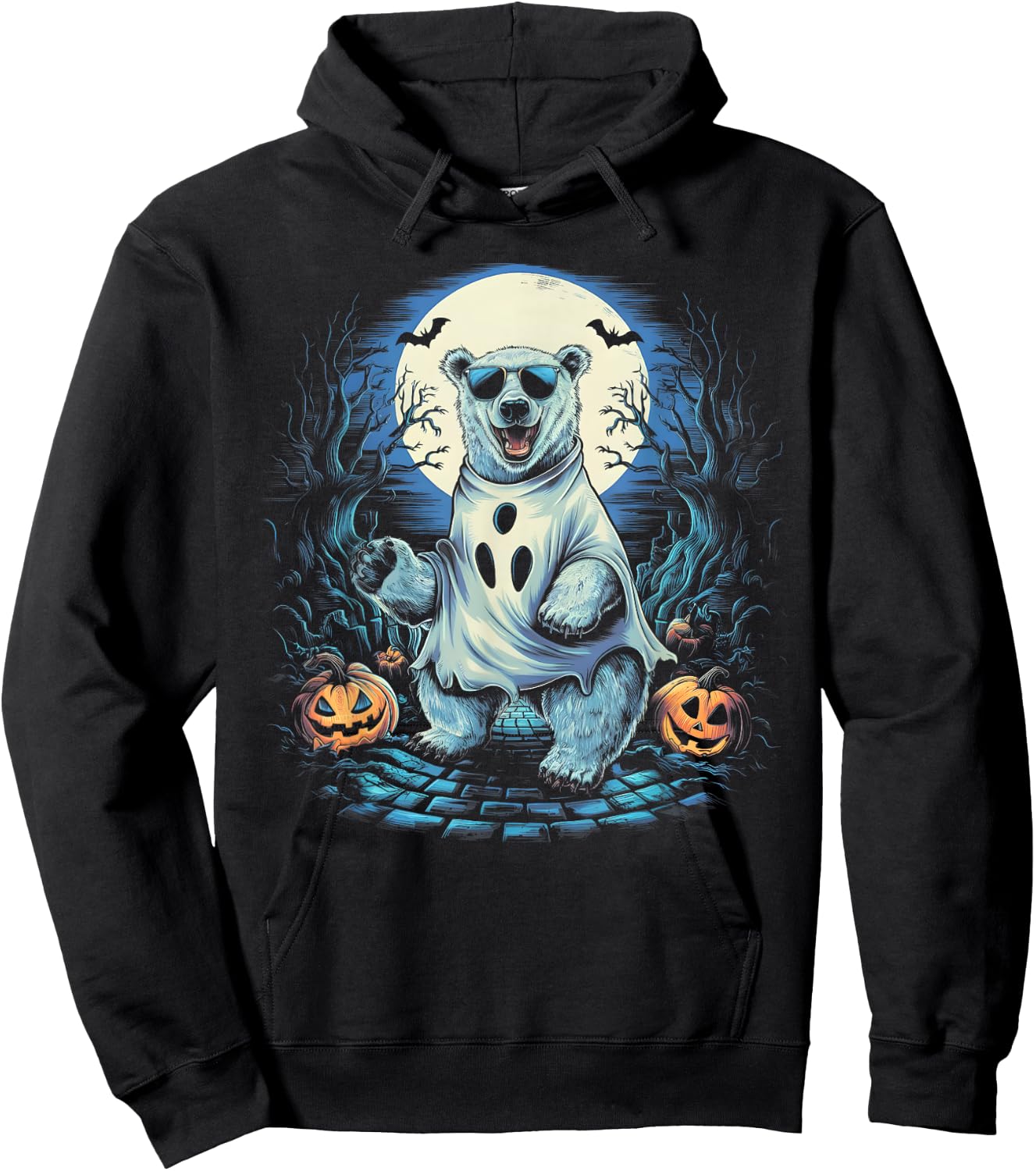 Cute Polar Bear Ghost Spooky Funny Halloween Costume Vintage Hoodie - Hoodie | Black