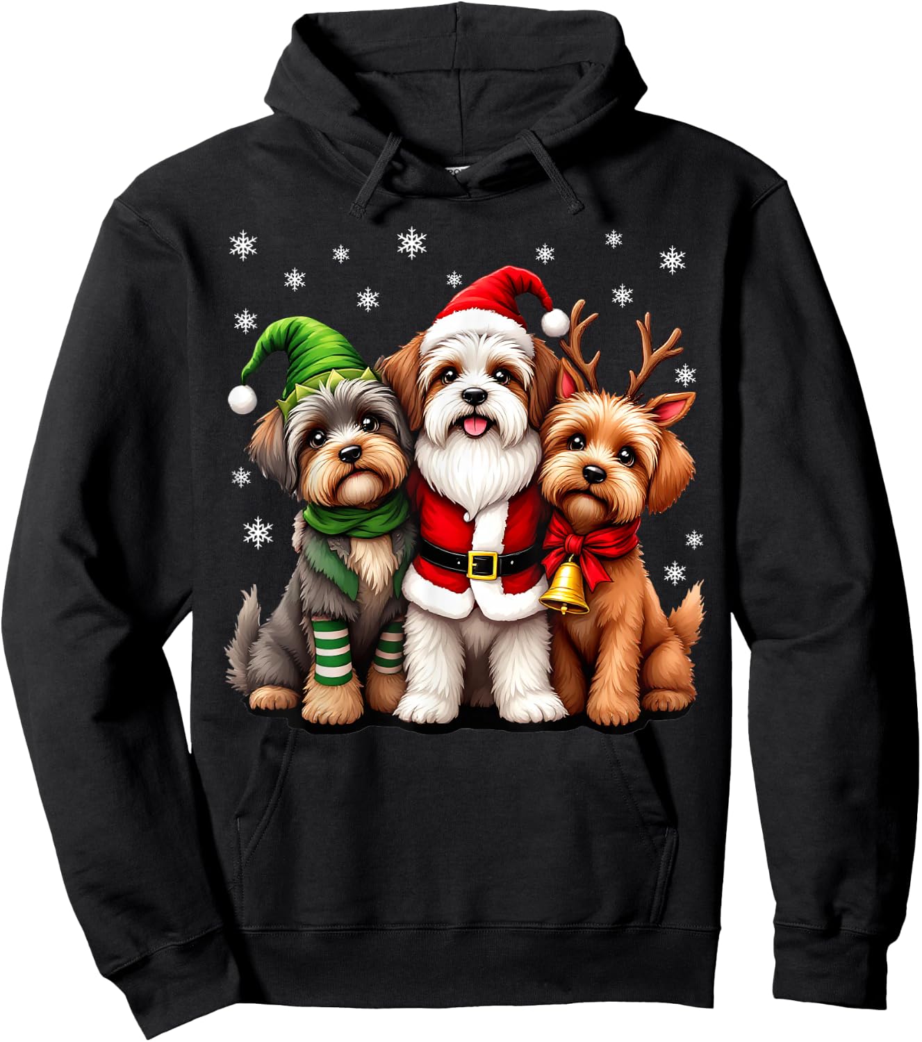 Havanese Christmas Dogs Funny Santa Reindeer Elf Holiday Hoodie - Hoodie | Black