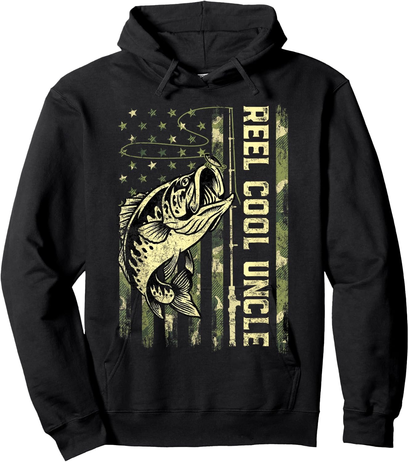 Reel Cool Uncle Fisherman Camouflage Father's Day Hoodie - Hoodie | Black
