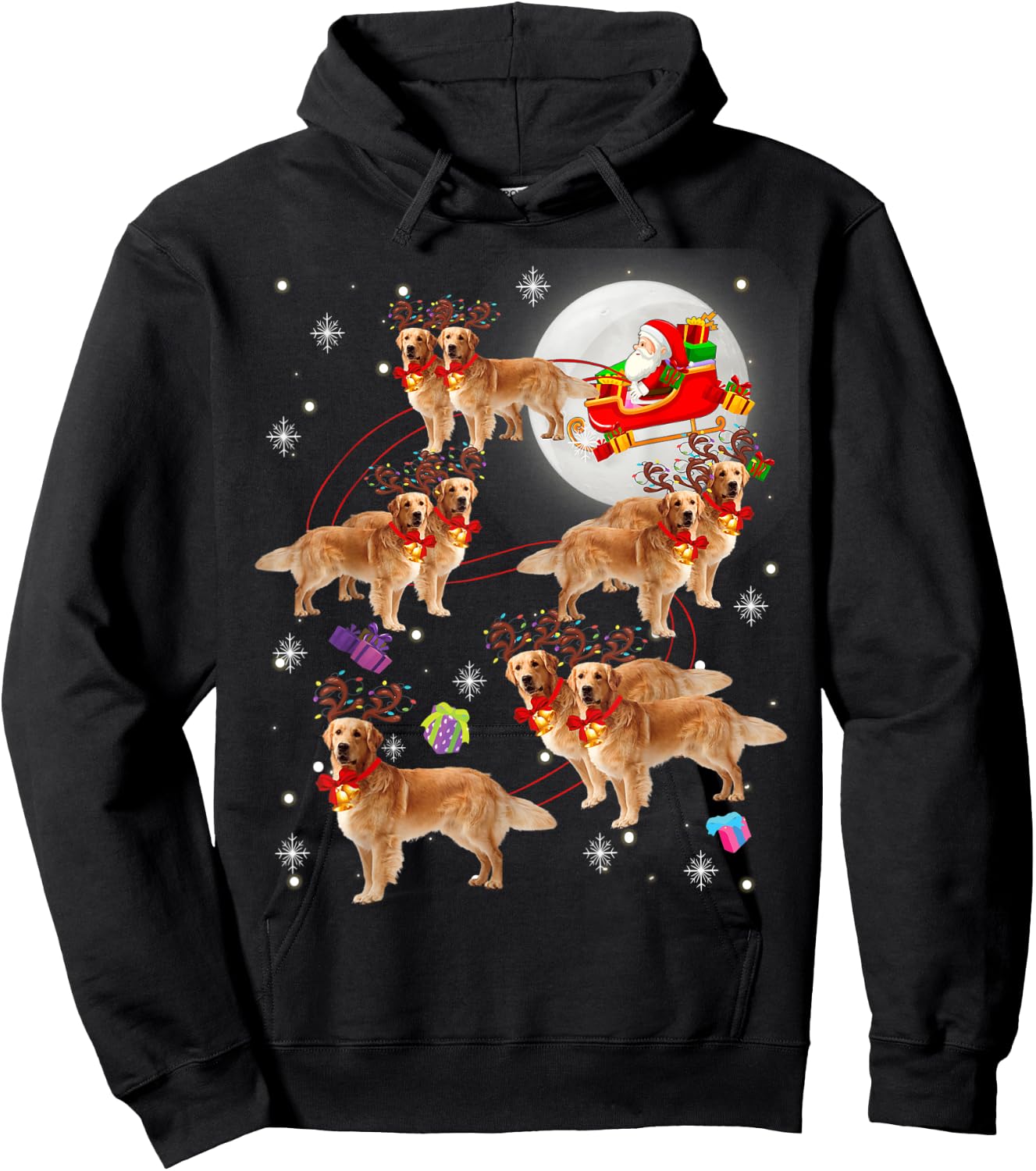 Christmas Santa Claus Riding Golden Retriever Xmas Pajamas Hoodie - Hoodie | Black