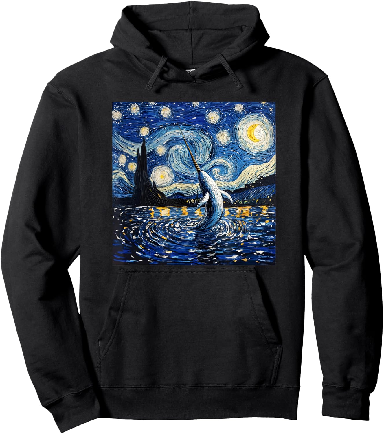 Cute Van Gogh Narwhal Starry Night Funny Women & Men Hoodie - Hoodie | Black