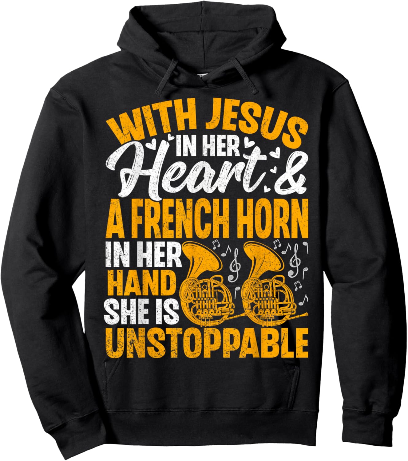 Women French Horn Player Christian Faith Marching Band Gifts Hoodie - Hoodie | Black