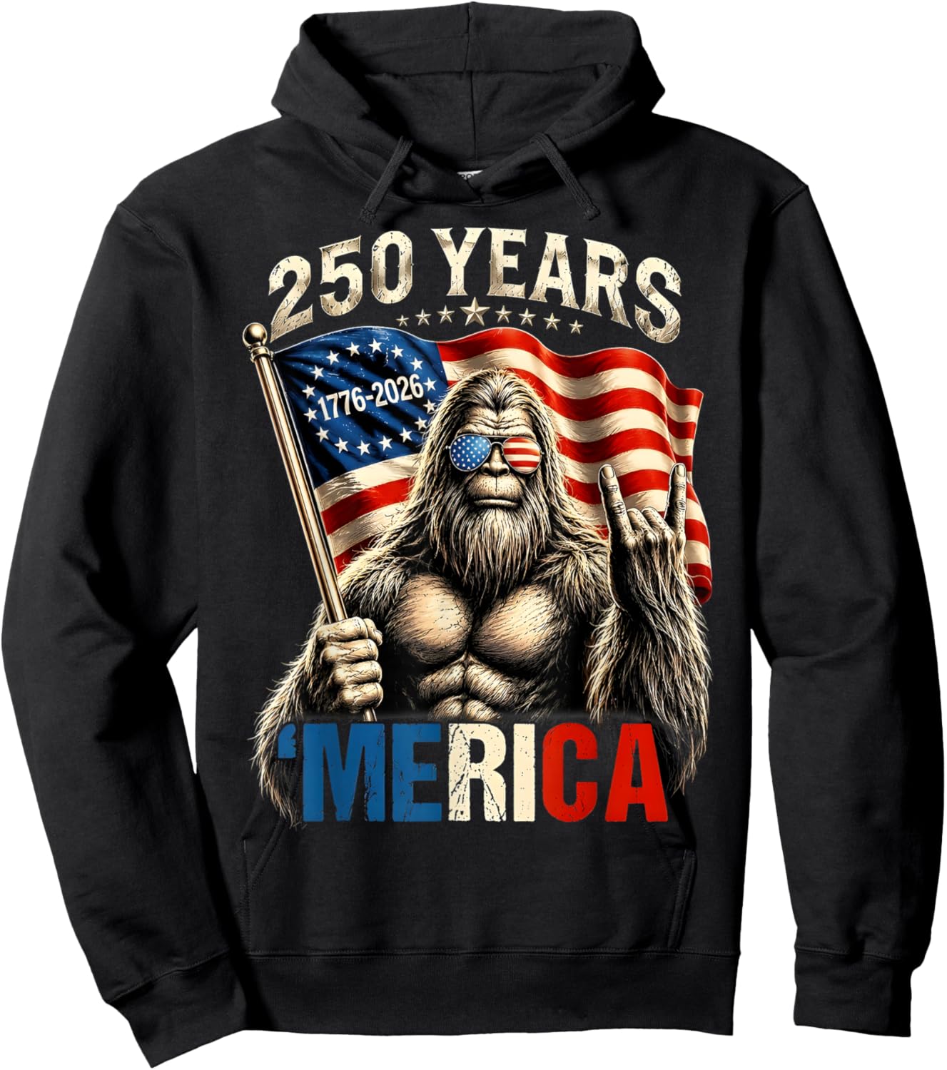 Bigfoot Patriotic 250 Years of Freedom American USA Flag Hoodie - Hoodie | Black