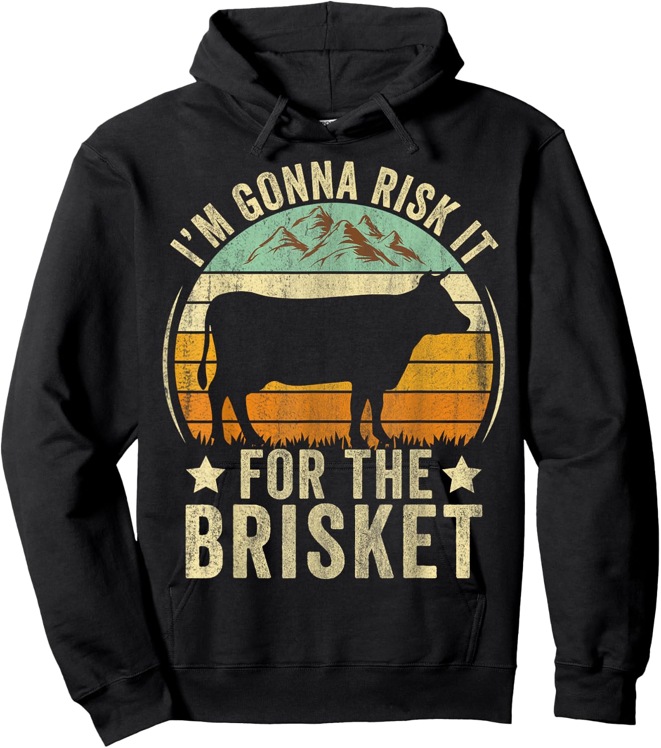 RISK IT FOR THE BRISKET Funny Meat Smoker BBQ Chef Retro Hoodie - Hoodie | Black